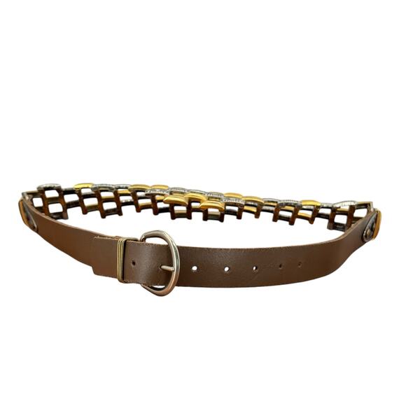 Voltige Paris Belt Cosplay Statement VTG Women's SZ 32 Brown Gold Silver Leather - Picture 4 of 13